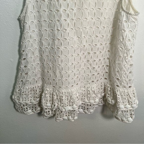 Maeve Anthropologie Monika Beaded Eyelet Sleeveless Peplum Blouse White XS - Picture 10 of 13